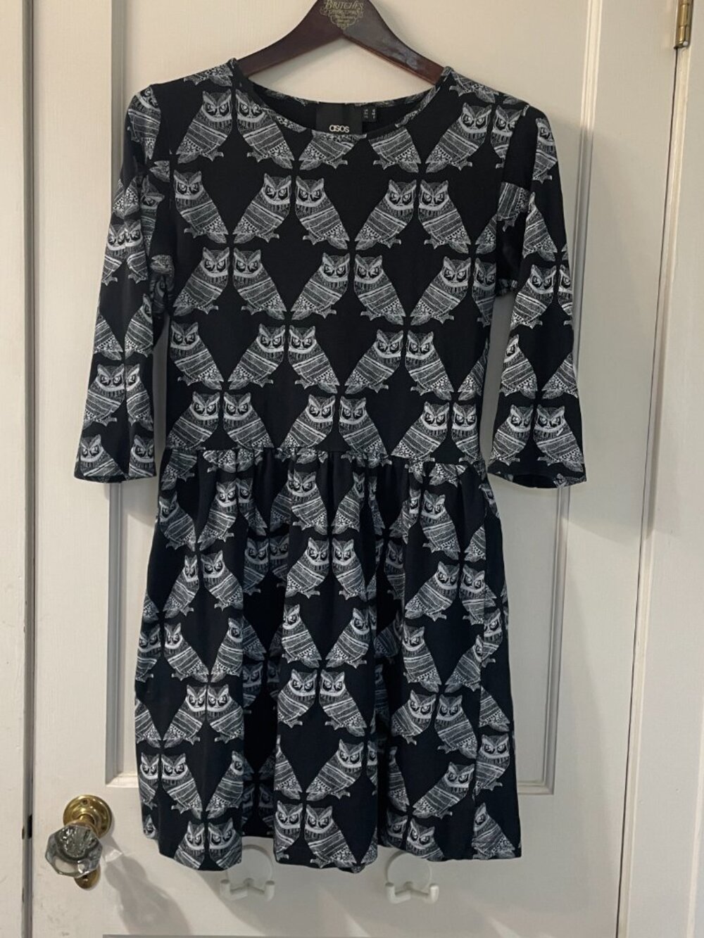 ASOS owl black and white dress. Size 8 3/4 Sleeves - Picture 2 of 6